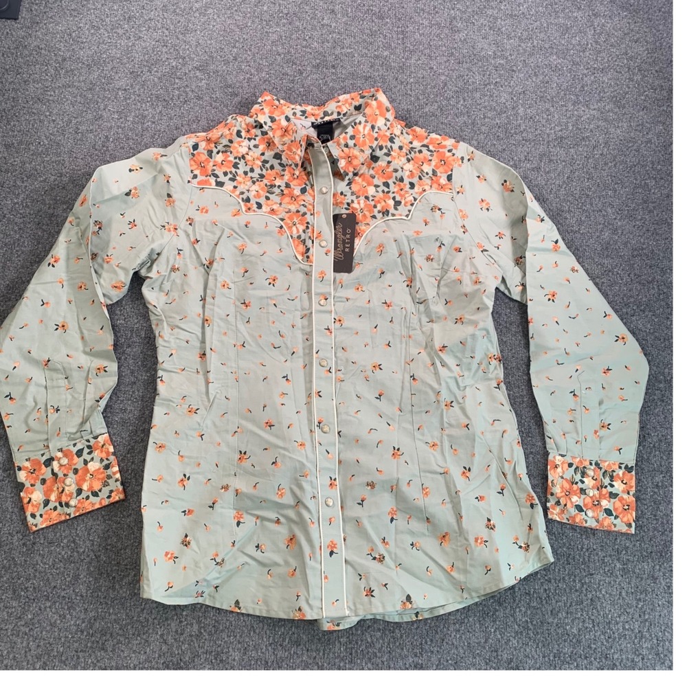 Wrangler Retro Womens XL Floral Western Snap Shirt Sage Green New w/ tags